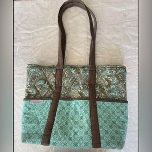Aqua And Brown Paisley Quilted Tote Bag